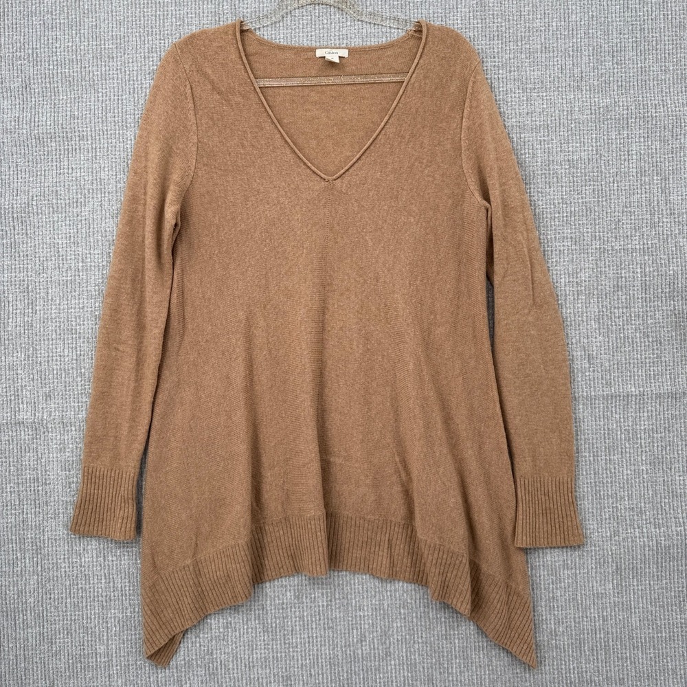 Caslon V-Neck Tunic Sweater Wool Cashmere‎ Blend Long Sleeve Brown Size M